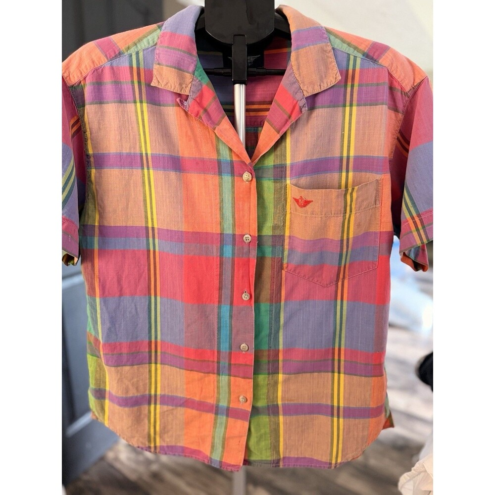 VTG Women’s Dockers Oversized Plaid Short Sleeve Button Up Size Medium
